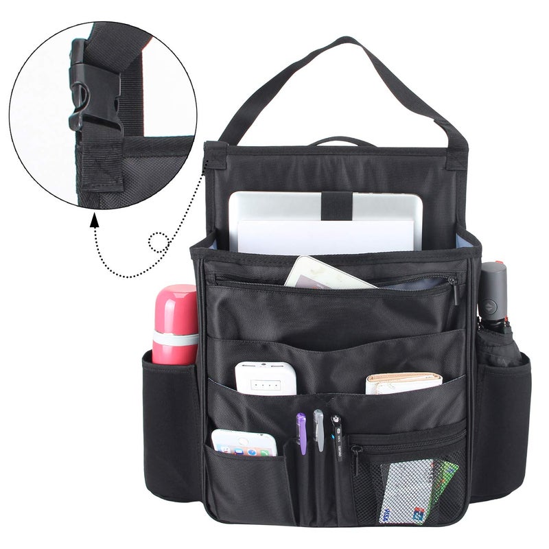 LUXJA Car Front Seat Organizer with Laptop and Tablet Storage Pockets, Car Seat Organizer with Back Adjustable Straps, Black - Image 3